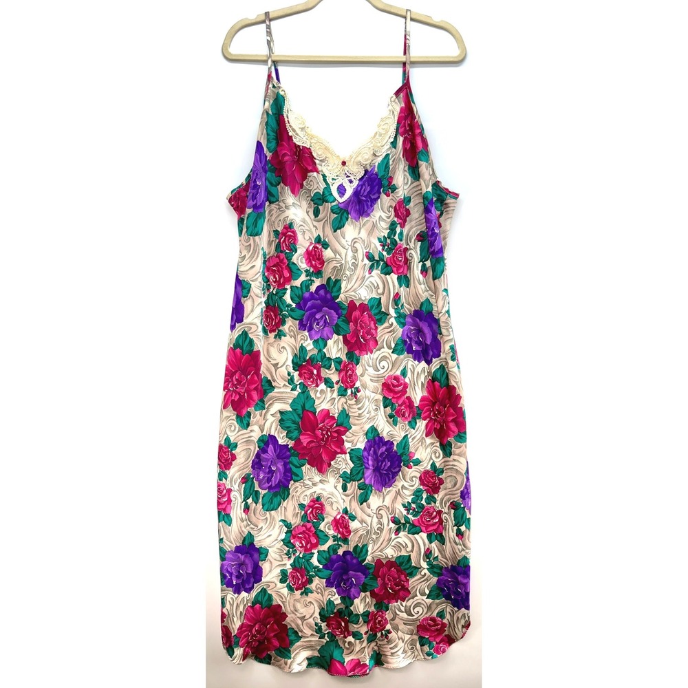 Vintage California Dynasty Floral Lace Nightgown Slip Dress Sz XL Coquette Fairy